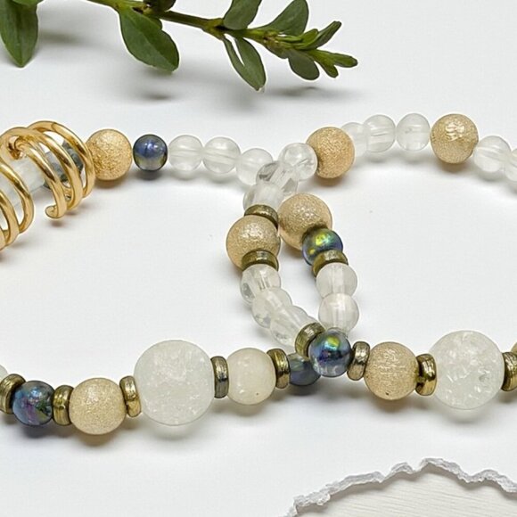 ๐๏ธHandmade Crystal Beaded Bracelet Set & 18K Gold Plated C-Hoop Earrings Summer - Picture 6 of 13